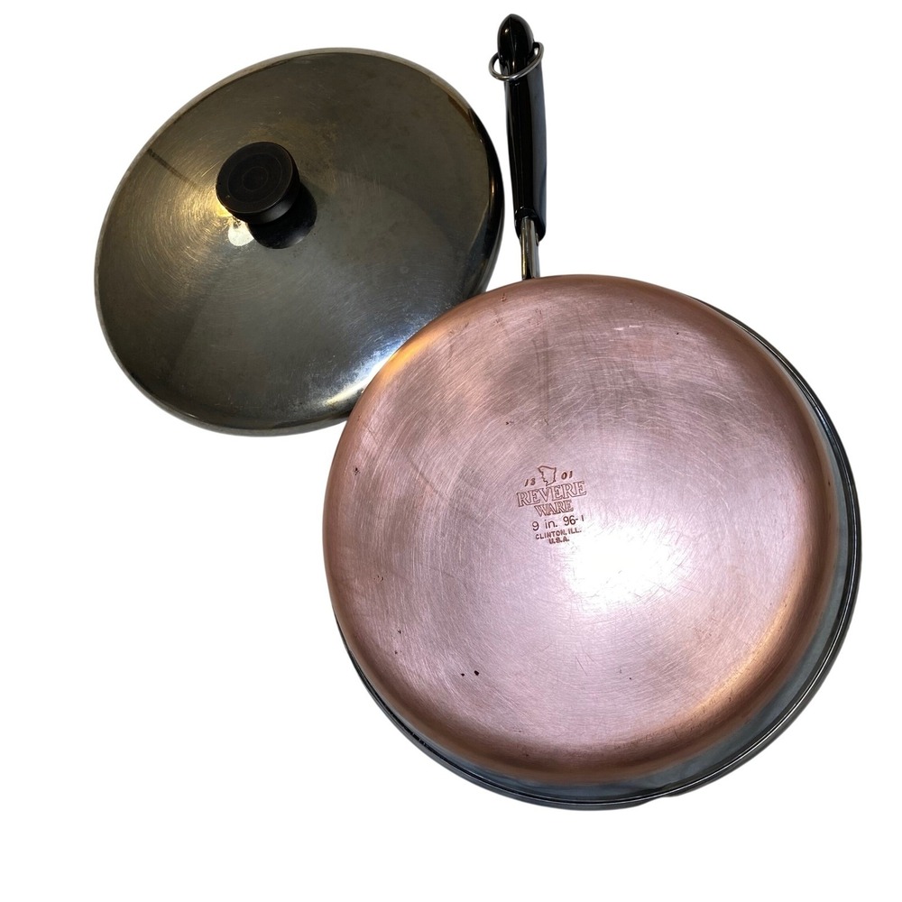 Revere Ware 1801 Copper Clad 9" Frying Pan Skillet w Lid Model 96-1 USA